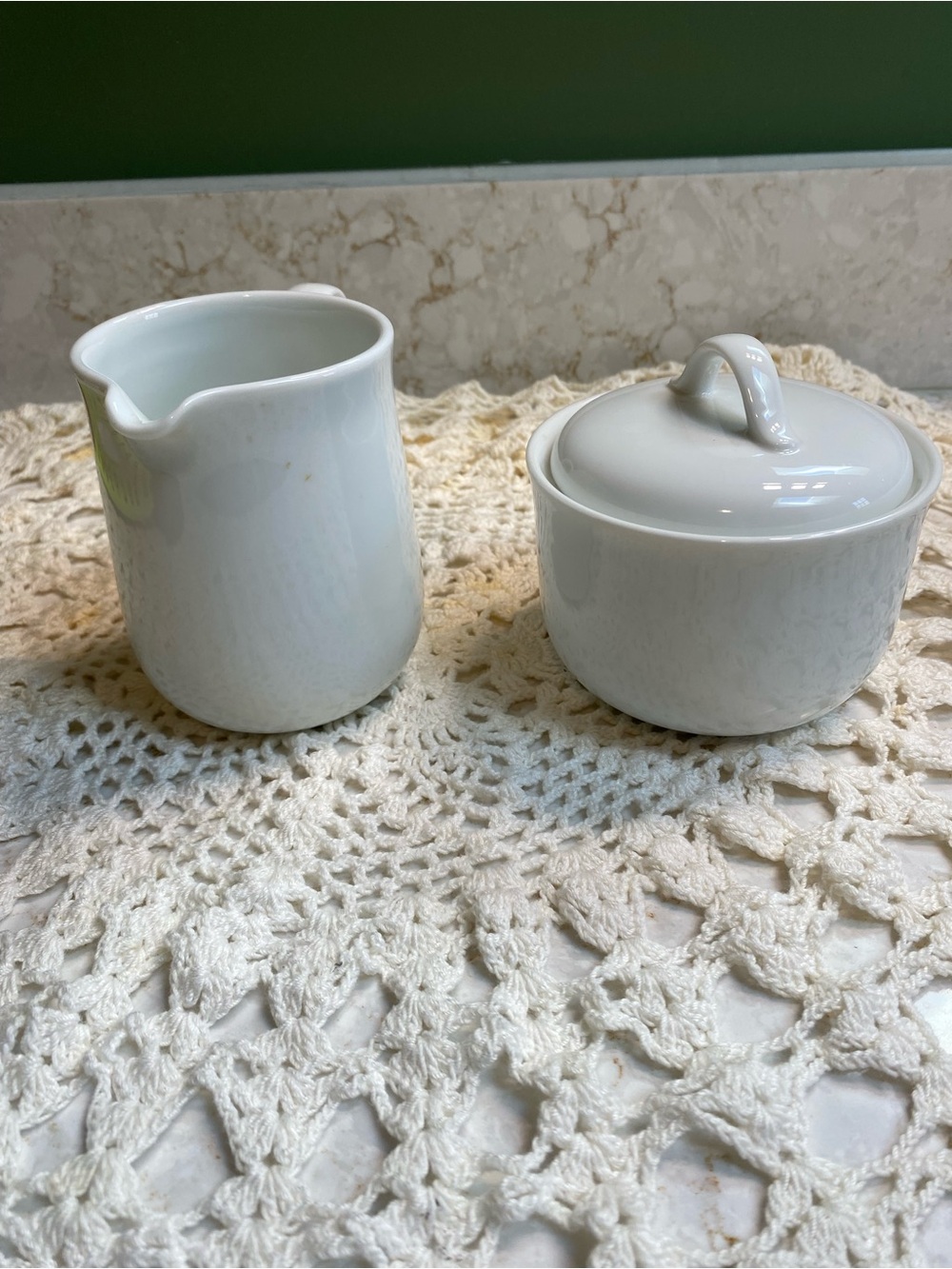 Vintage White Ceramic Sugar Bowl and Creamer Set